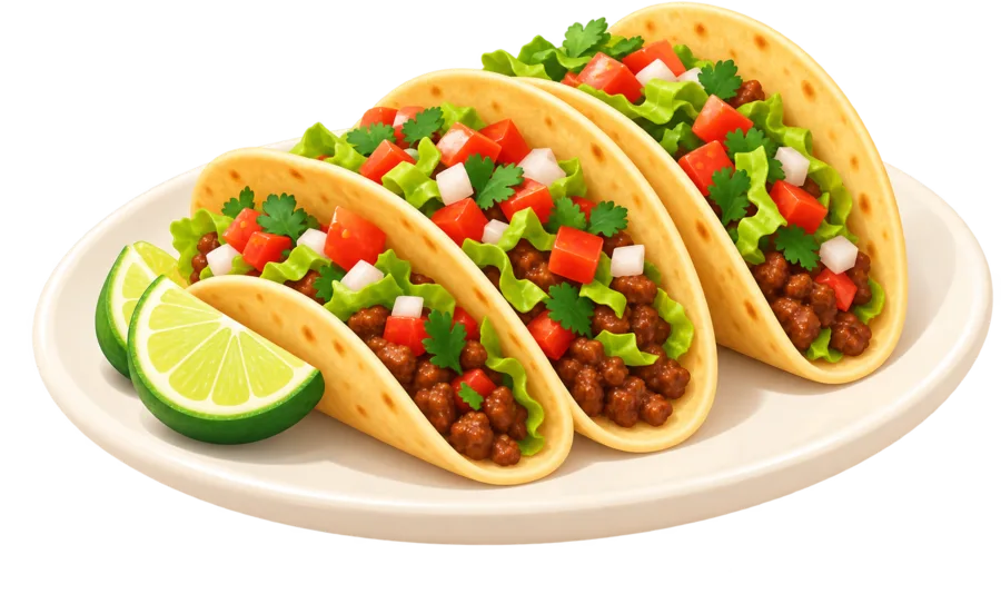 Three tacos with lime